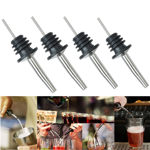 4Pcs Stainless Steel Whisky Liquor Oil Wine Bottle Pourer Cap Spout Stopper Mouth Dispenser Bartender Home Bar Party Accessories