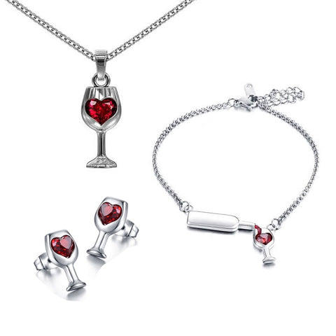 3 piece sets Wine Earrings Bracelet Necklace for Women