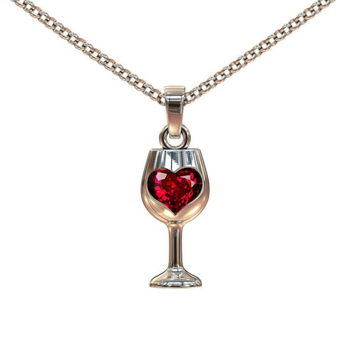 Red Heart Stone Love Wine Glass Pendant