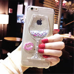 Bling Lips Liquid Quick-sand wineglass soft Phone case