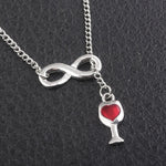 Wine bottle Necklace Silver Infinite symbol red Hart Pendent Wineglass Red Heart Choker Bijoux accessories girls Jewelry