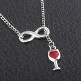 Wine bottle Necklace Silver Infinite symbol red Hart Pendent Wineglass Red Heart Choker Bijoux accessories girls Jewelry