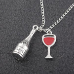 Wine bottle Necklace Silver Infinite symbol red Hart Pendent Wineglass Red Heart Choker Bijoux accessories girls Jewelry