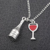 Wine bottle Necklace Silver Infinite symbol red Hart Pendent Wineglass Red Heart Choker Bijoux accessories girls Jewelry