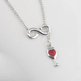 Wine bottle Necklace Silver Infinite symbol red Hart Pendent Wineglass Red Heart Choker Bijoux accessories girls Jewelry